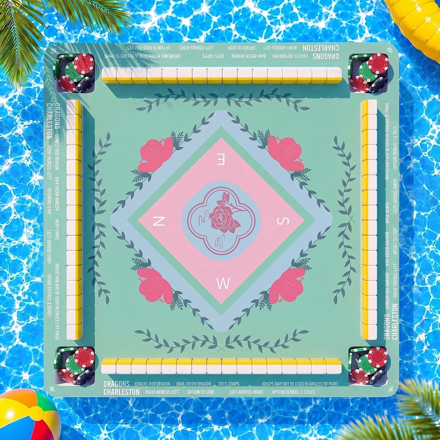 Large Floating Mahjong Table for Pool Hot Tub Float Board for Mahjong Card Games Swimmingpool Dominoes Poker Adults Pool Game Tray for Summer Party Indoor Outdoor(29 x 29 x 2 Inch,Playful)