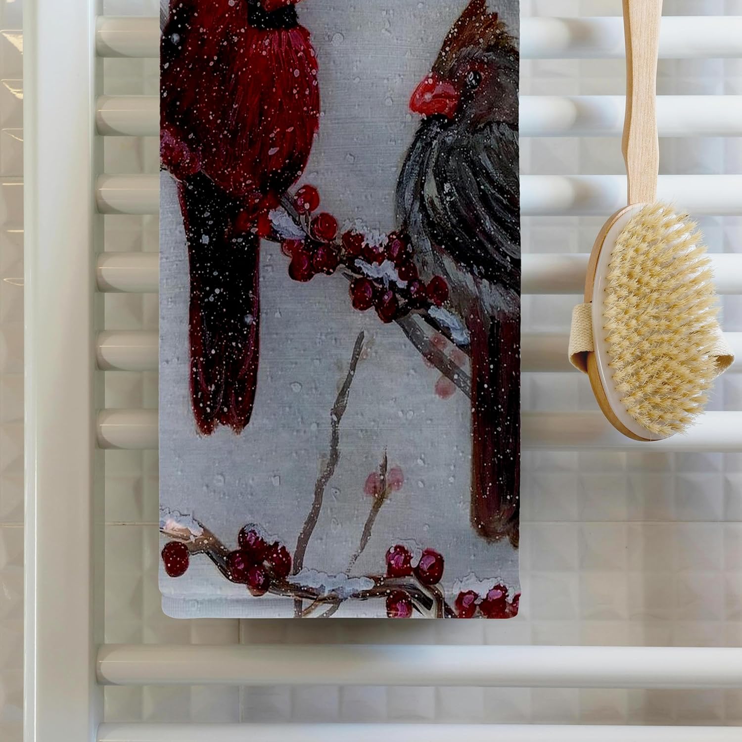 3dRose Image of Cardinal Couple Sitting on Branches with Snowfall 22x30 Bath Hand Pool Towel