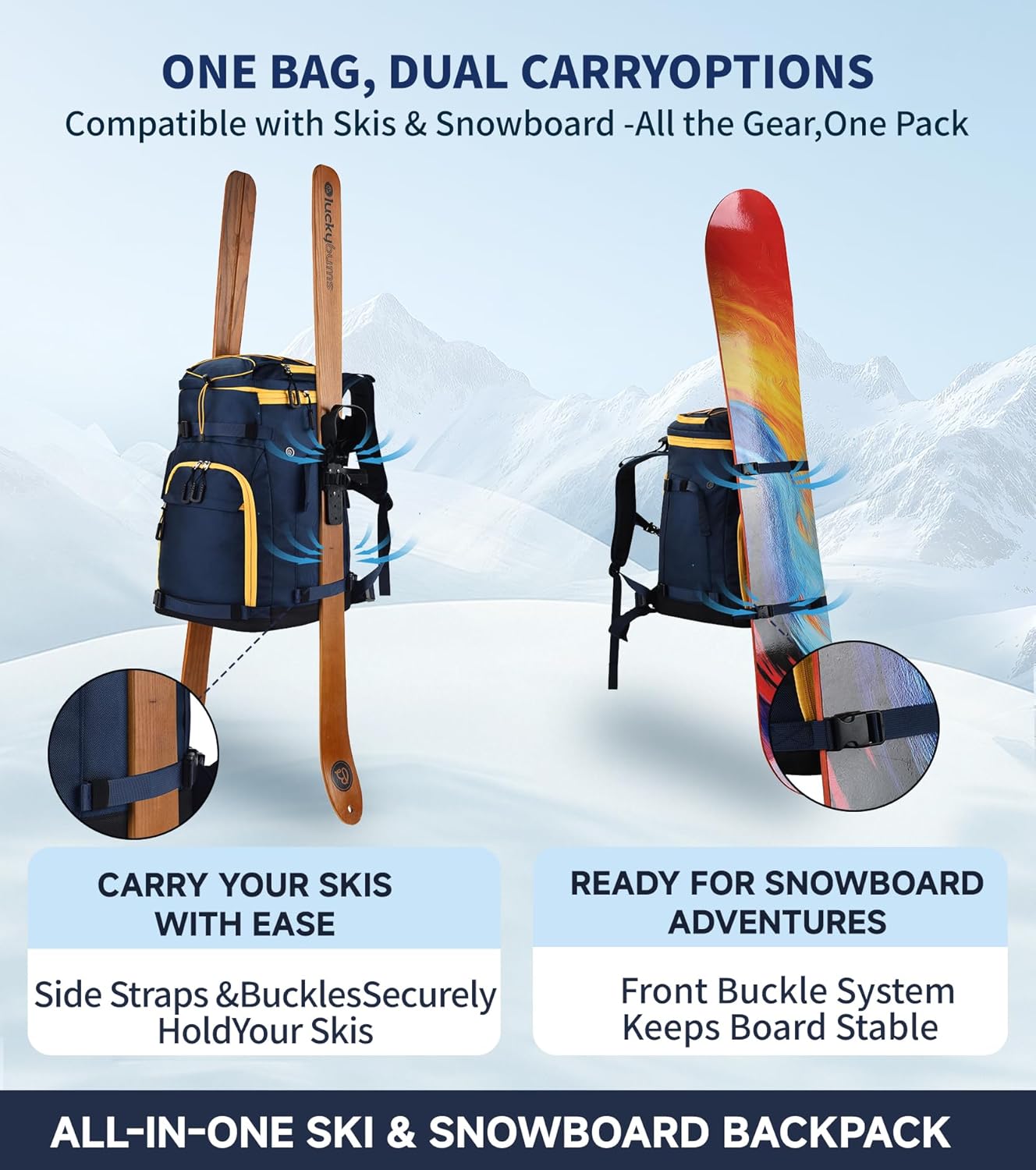 55L-70L Expandable Ski Boot Bag – Waterproof, Durable with Helmet Compartment – Ideal for Ski & Snowboard Gear – Men & Women