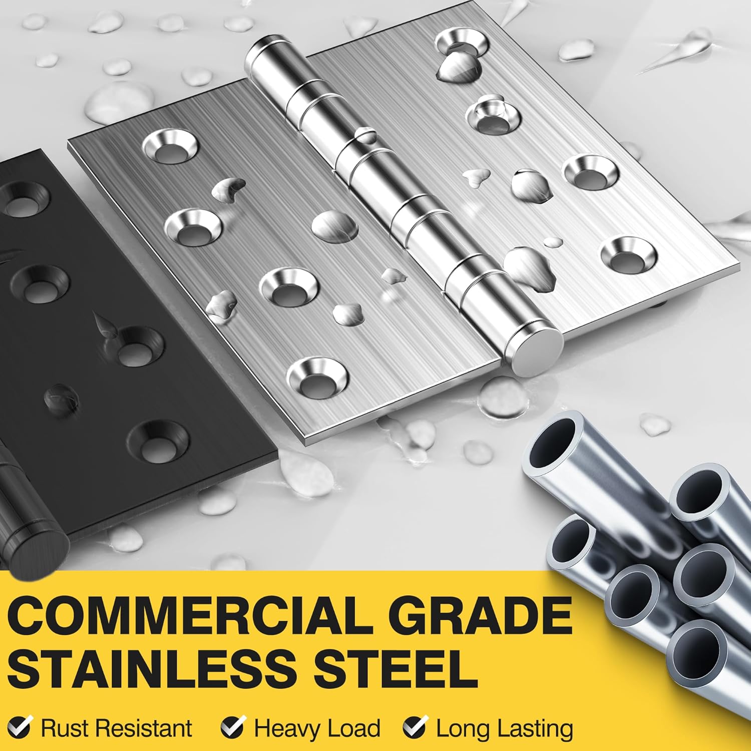 KOLET Ball Bearing Door Hinges, 4 x 4 Inches Square Door Hinges Brushed Nickel, Square Corner, Stainless Steel Hinges, Heavy Duty, Smooth and Non Removable Pin, 6 Pack