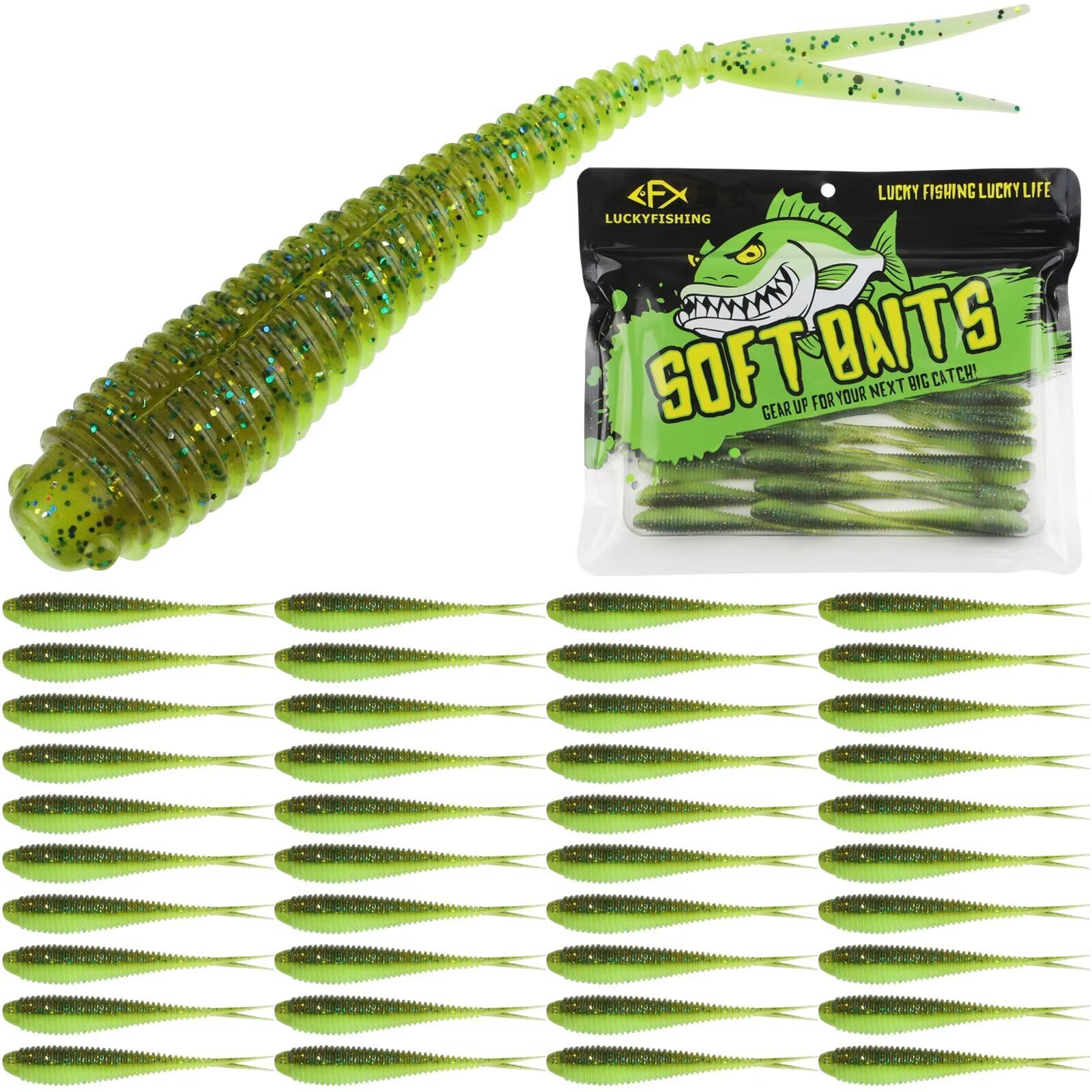 LUCKYFISHING Soft Plastic Baits 20PCS/30PCS/40PCS Forked Tail Fishing Soft Bait for Bass Walleye Trout Crappie Lures 3in/3.5in/4in