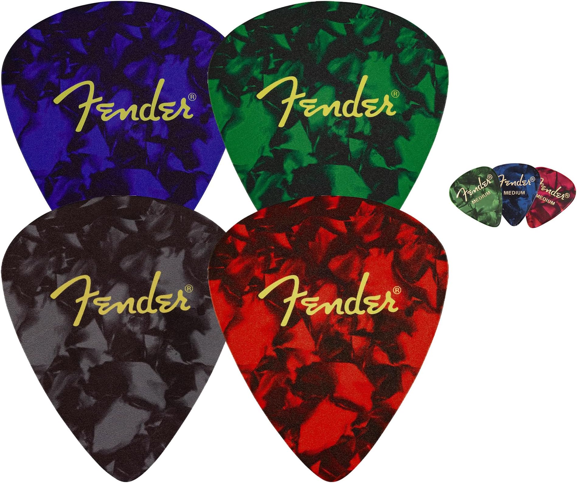 FenderPick Shape 4-Pack Multi-Color Logo Coaster Set Bundle with Picks