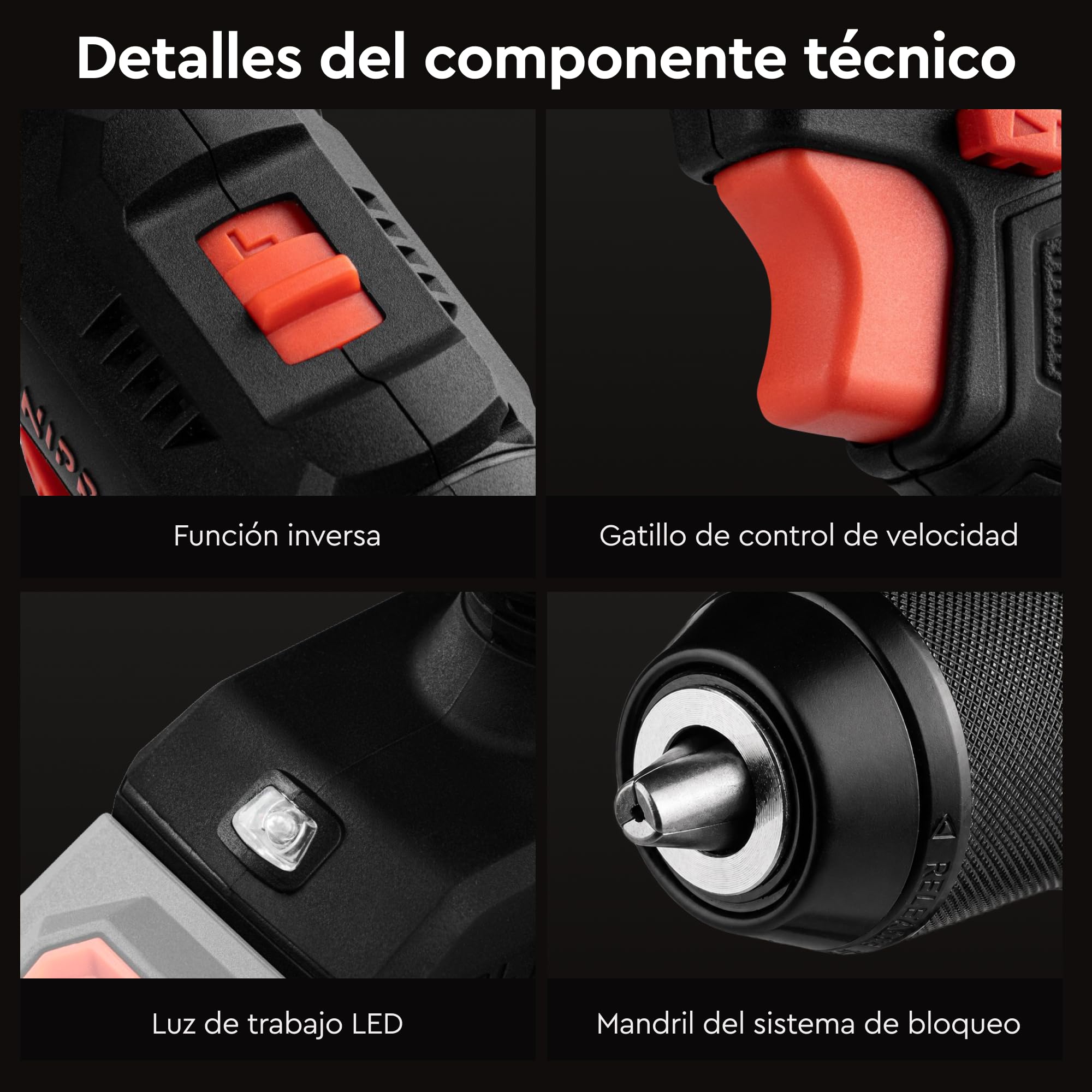 Taladro Atornillador Batería CD-201HBC Compact - Motor Brushless 20V 45Nm con Percutor - Sin Escobillas, 2 Velocidades, 20+3 Posiciones de Par, Portabrocas Metálico 13mm - Solo 0.9 kg | por Dnipro-M