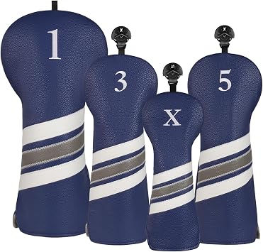 Golf Club Wood Head covers for Driver/Fairway #3/Fairway #5/Hybrid/135X Navy Blue PU Leather