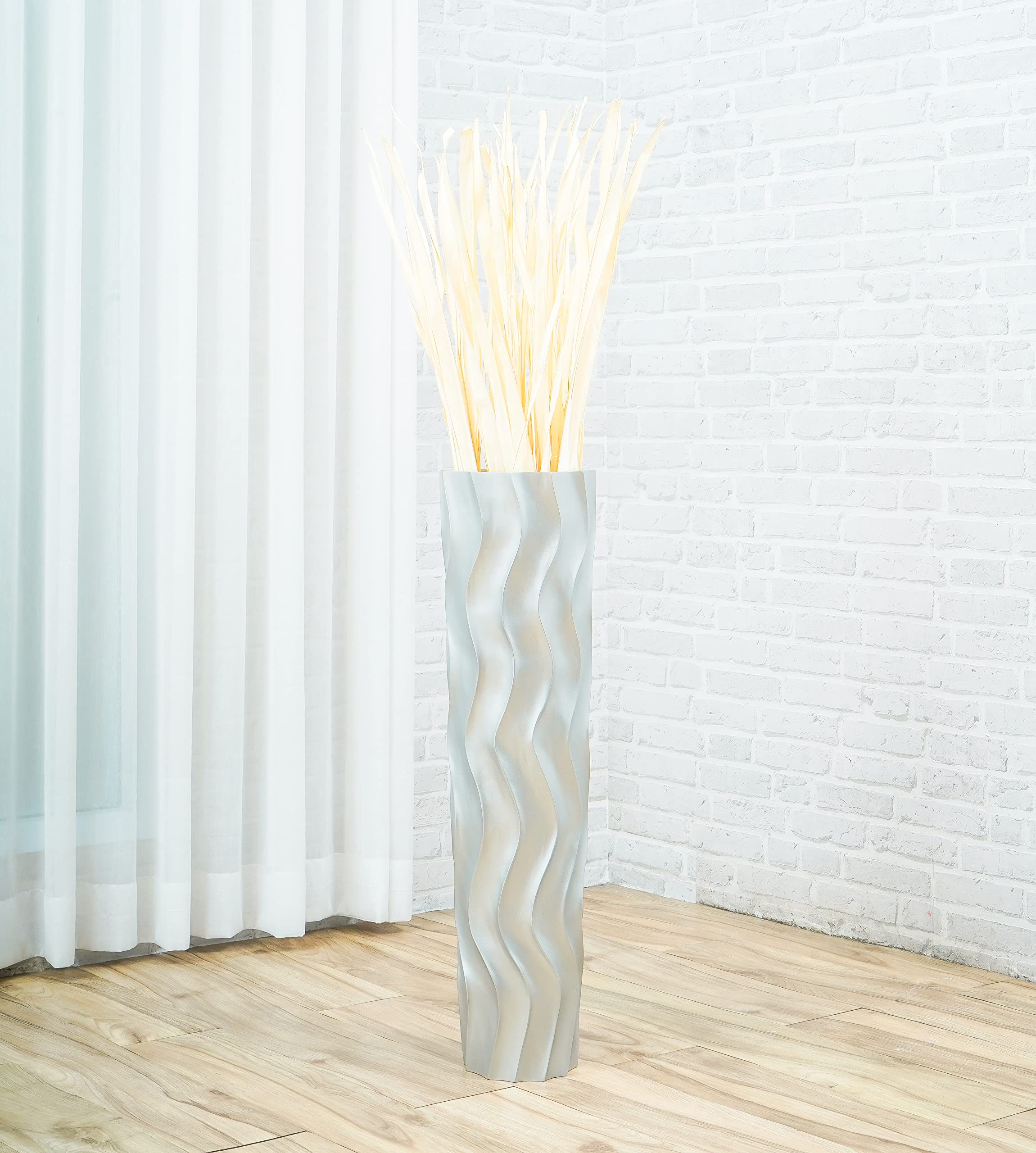 Leewadee Große Bodenvase 65 cm Mangoholz für Pampasgras & Trockenblumen | Dekovase fürs Wohnzimmer, für Zweige & Trockengräser - bruchfester als Keramik, kein Wasser. Boho