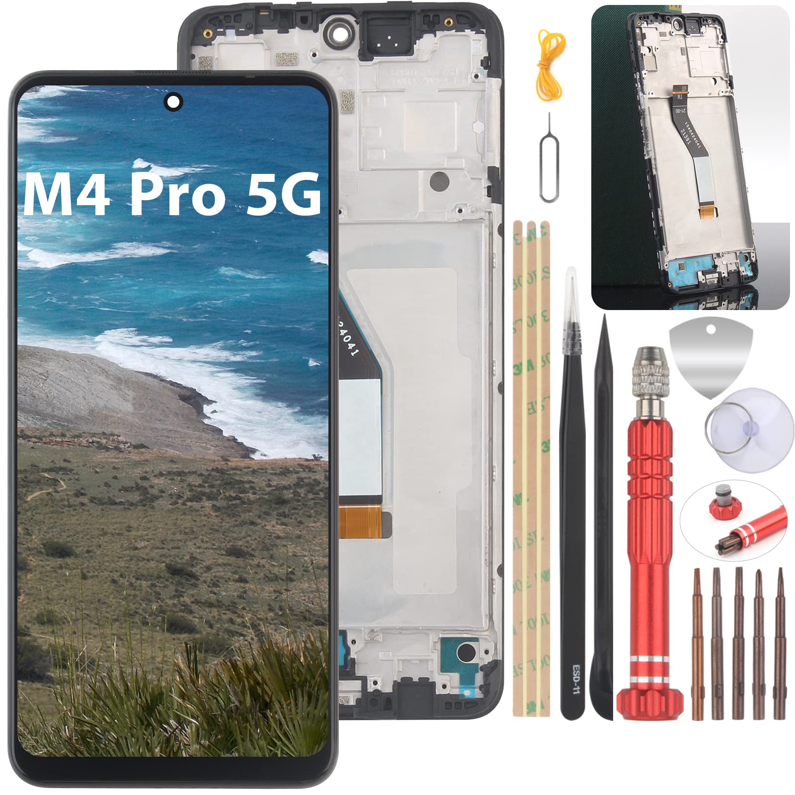 YHX-OU 6.6 Inch Black with Frame Display for Xiaomi Poco M4 Pro 5G LCD Display Touchscreen Replacement Screen with Tool