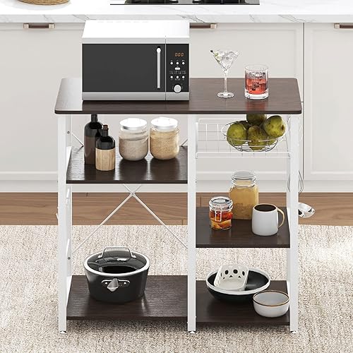 Miniatura 4 de Estante de cocina de 3 niveles de Soges con funciones de soporte para horno de microondas, carrito de almacenamiento y estante para área de trabajo,