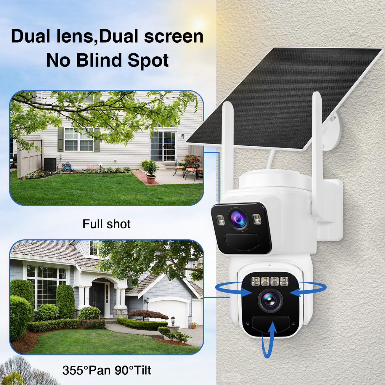 Amazon.com : COOHILIGH Dual Lens Dual Screen 2K Solar Security