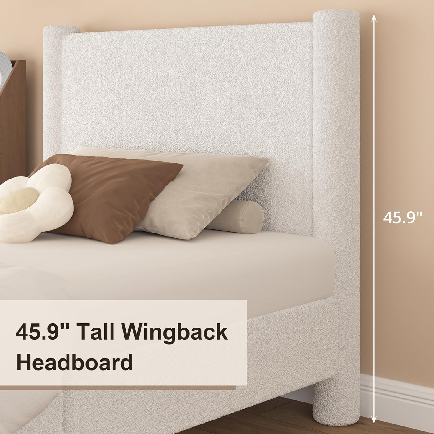 REVOMINCA Queen Size Bed Frame, Boucle Upholstered Platform Bed with Headboard and Footboard, Bed Frame with Soft Rounded Corners, No Box Spring Required, Easy Assembly, White