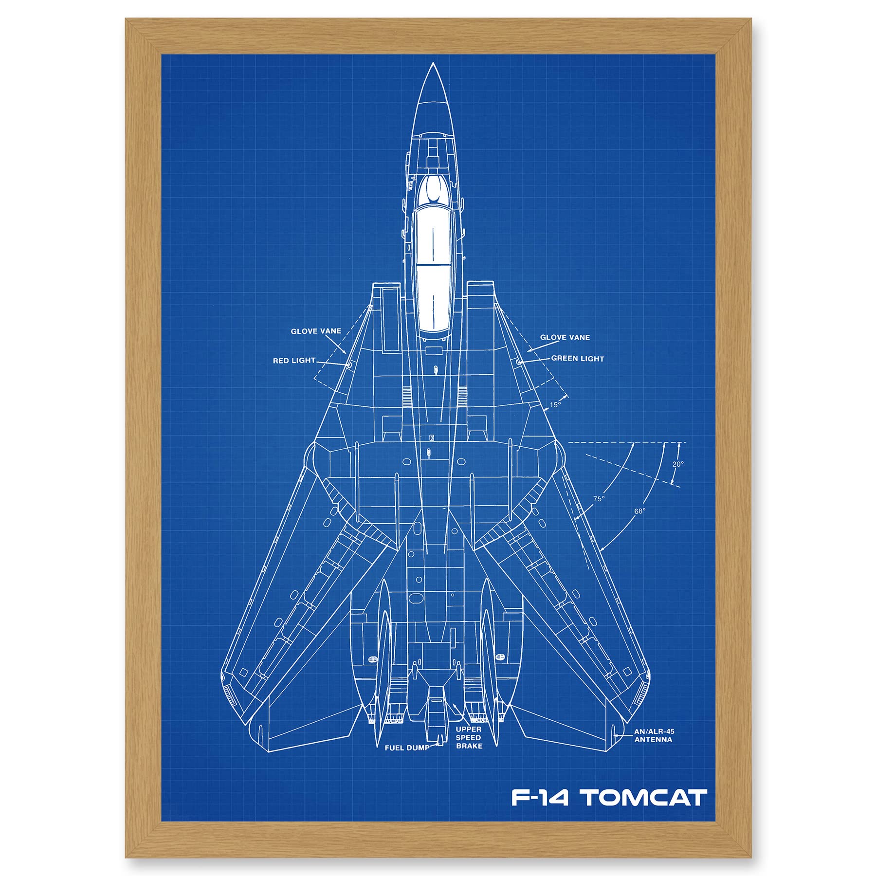 Artery8 Grumman F-14 Tomcat US Airforce Fighter Plane Aircraft Blueprint Plan Artwork Framed Wall Art Print A4