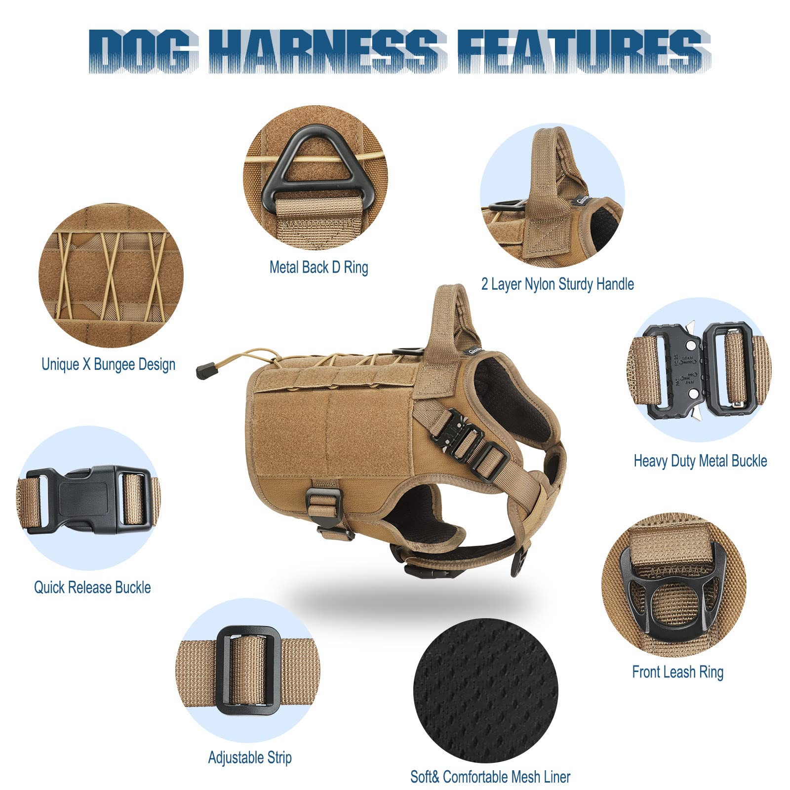 PETNANNY Arnés táctico para perro, arnés para perros de servicio, chaleco de apoyo emocional para perros medianos y grandes, chaleco ESA para perros sin tirones con gancho y bucle, chaleco Molle de
