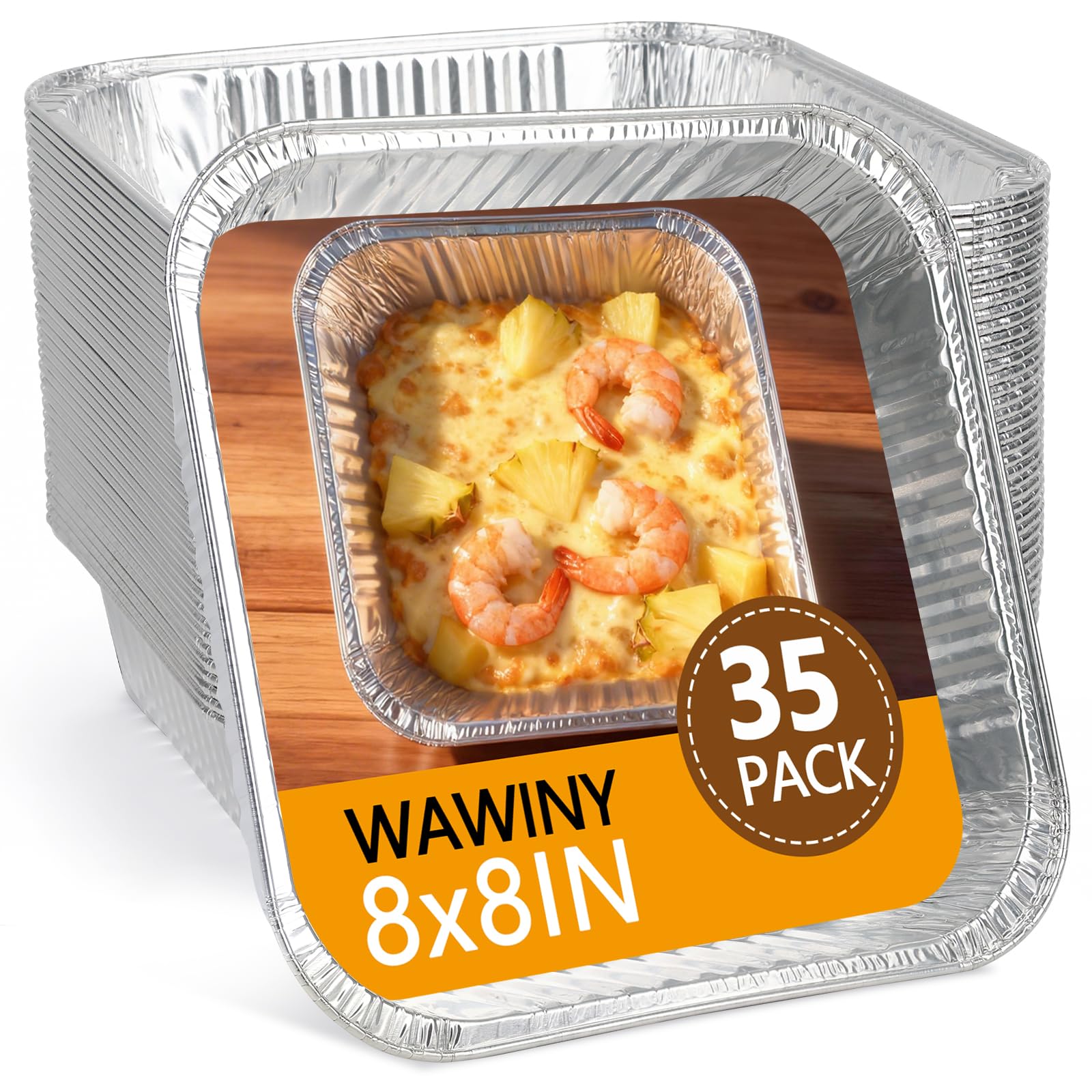 8x8 Aluminum Pans, 35 Pack Disposable Foil Pans