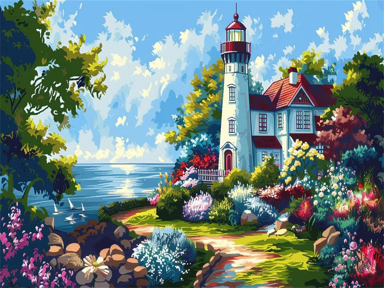 油彩画 灯台の風景 横約60cm x縦約 53cm imgrc0103472546.jpg
