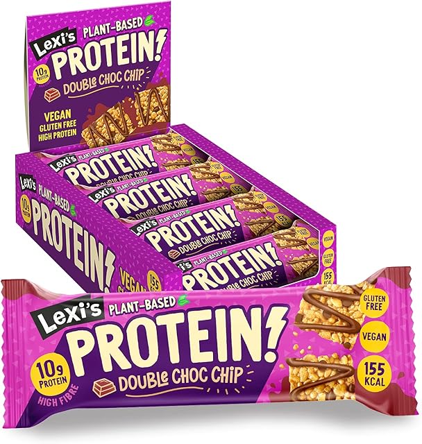 Lexi's® Plant-Based High Protein Crispy Bar | Vegan & Gluten Free | High Fibre | Low Calorie Healthy Snack | Dairy Free, Nut Free, No Sweeteners | Double Chocolate Chip (12 x 40g)