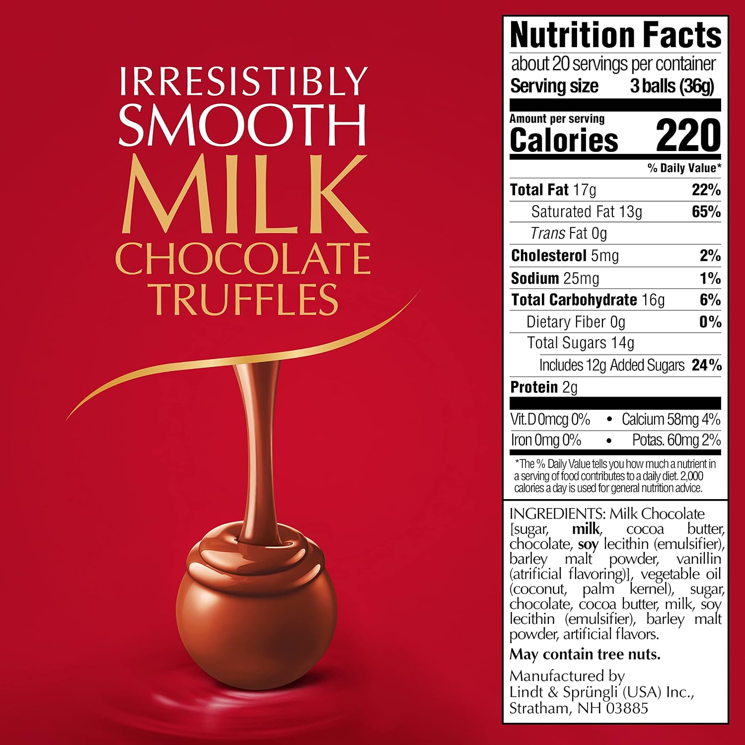 Lindt LINDOR Milk Chocolate Candy Truffles, Milk Chocolate with Smooth, Melting Truffle Center, 25.4 oz., 60 Count