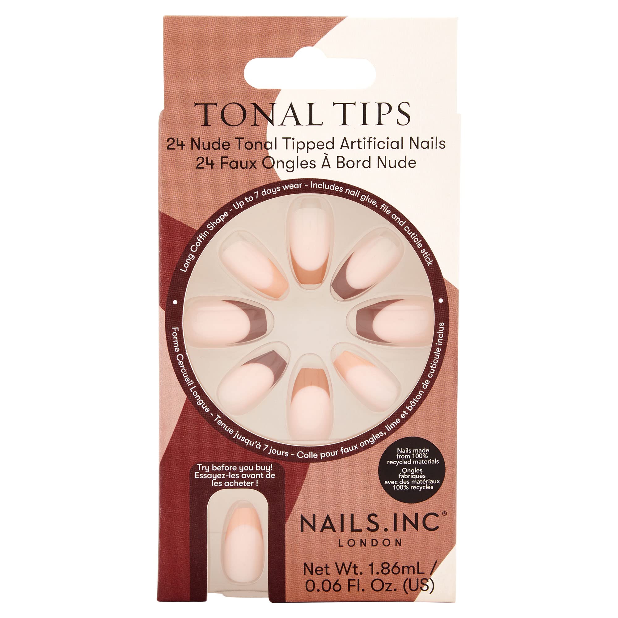 Nails Inc Coloured False Nails - Tonal Tips (24 Nails & Glue 1.86ml)