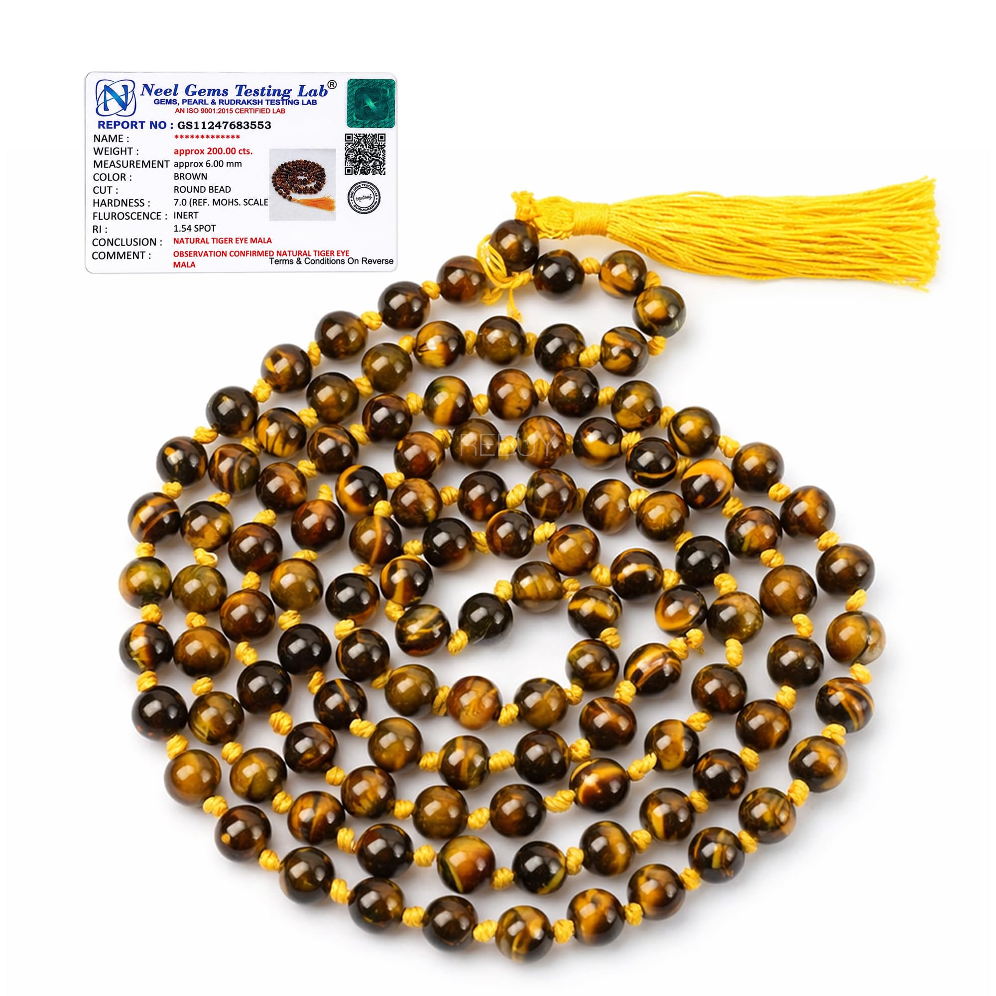 REBUY Tiger Eye Stone Japa Mala | 108+1 Beads, Natural Reiki Crystal Healing for Yoga & Meditation Mala, Prayer Beads | 8mm Bead Size-image-14