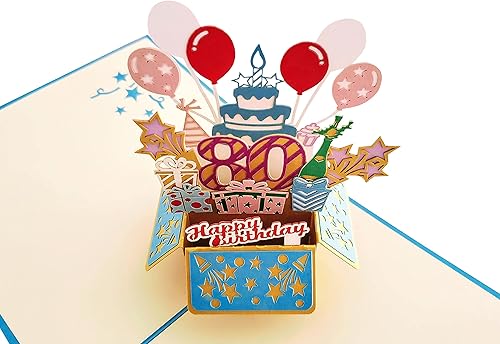 Miniatura 3 de iGifts And Cards Tarjeta de felicitación desplegable 3D con caja de fiesta de cumpleaños número 80, increíble, globos, único, celebración, feliz