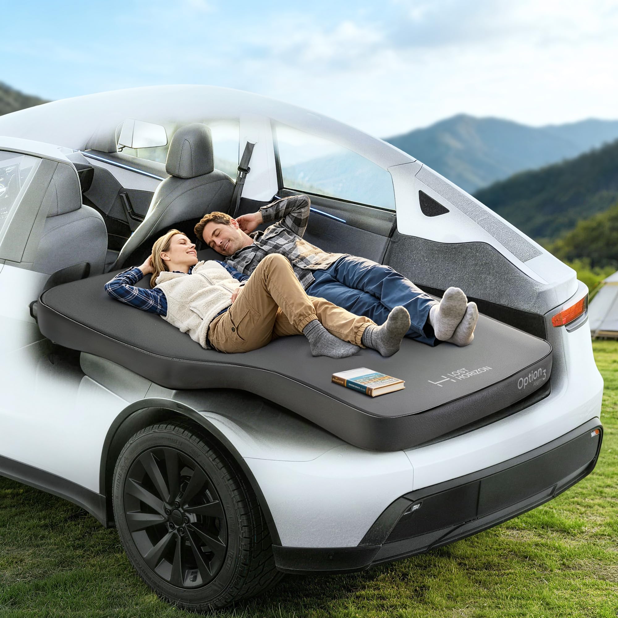 Lost Horizon Air & Foam Camping Matratze Custom Fit für Tesla Model Y, Selbstaufblasende Isomatte mit Luftpumpe, 12,7 cm dick, R-Wert 13