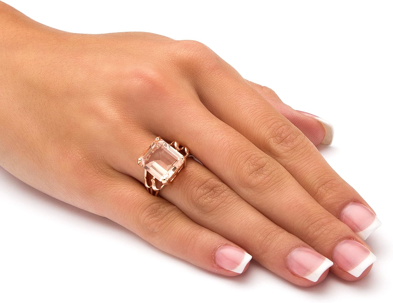 PalmBeach Rose Gold-plated Sterling Silver Emerald Cut Simulated Peach Morganite Ring Sizes 6-10