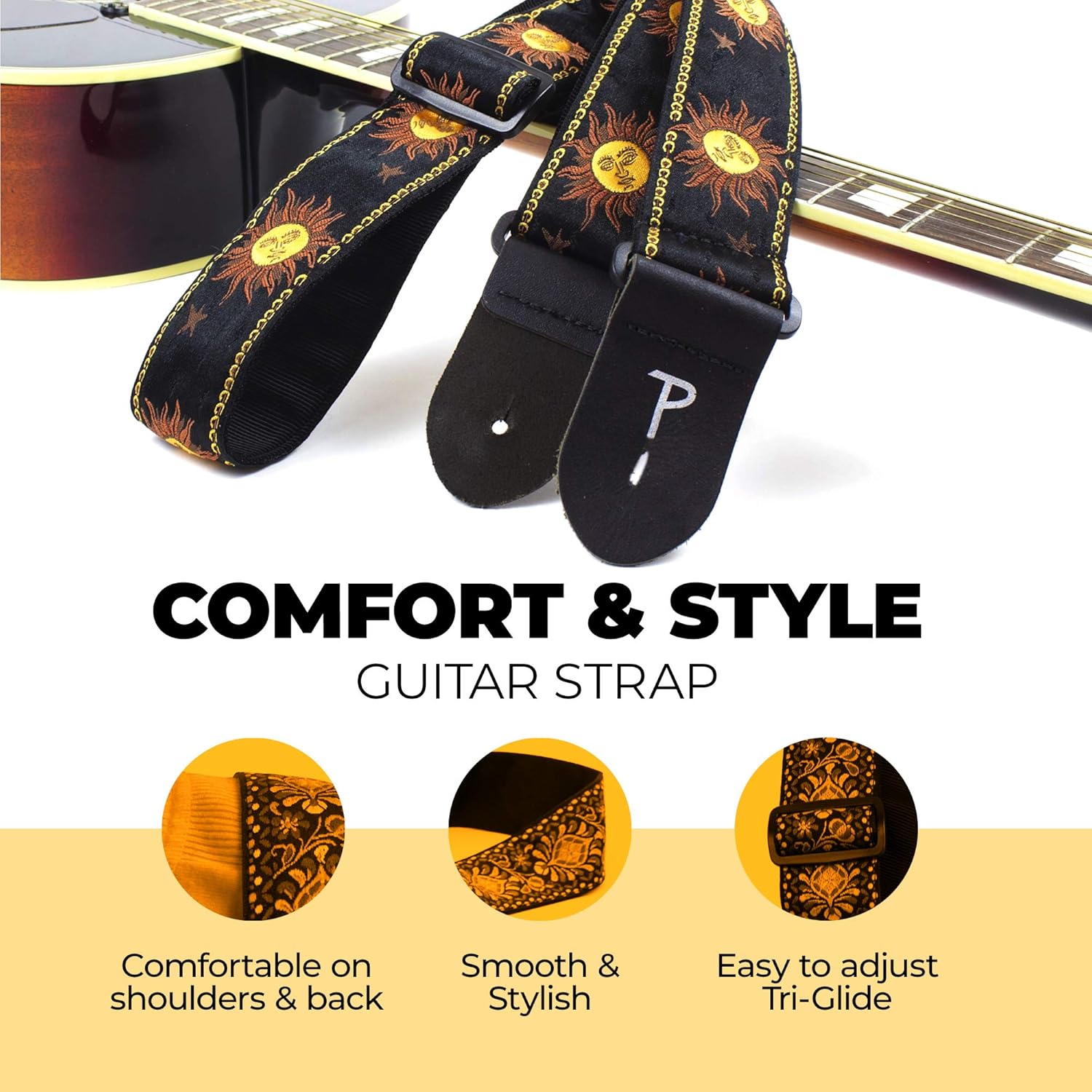 Perri’s Leathers Ltd. - Guitar Strap - Jacquard - Adjustable - For Acoustic/Bass/Electric Guitars - Made in Canada