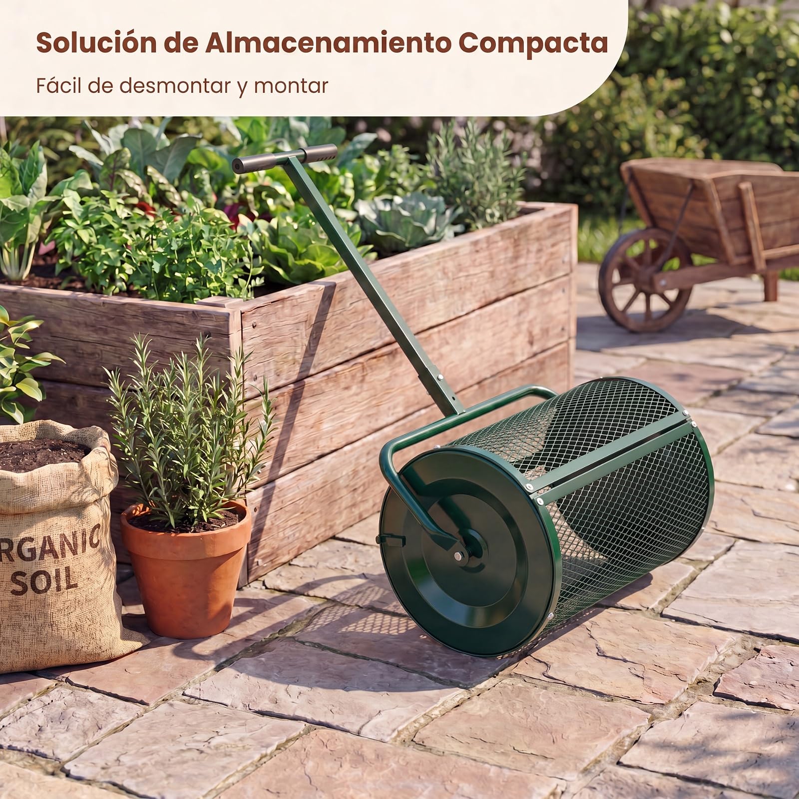 GYMAX Esparcidor de Semillas de Césped, Esparcidor de Abono con Mango de 2 Alturas Ajustables, Estructura de Metal Resistente, Bloqueos Laterales, Dispensador de Compost para Jardín (Verde)