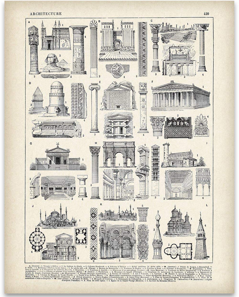 Antique French Architecture - 11x14 Unframed Art Print - Great for Living Room Decor or Gift Under $15 to Architects and Engineers