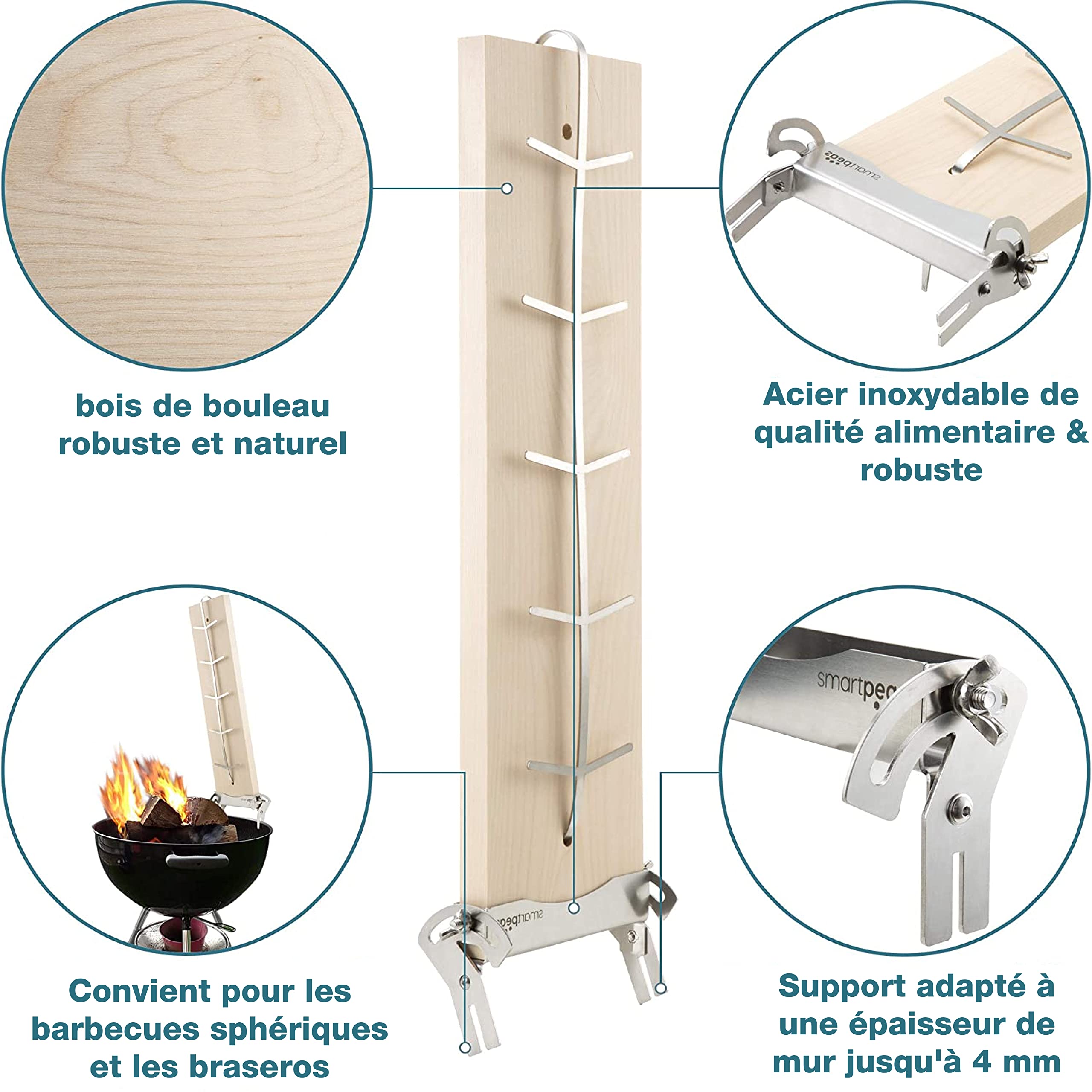 Planche à Saumon TIHOOK En Acier Inoxydable 304 Avec Inclinaison Réglable - Idéale Pour Braseros Et Barbecues Sphériques 52 Cm X 11,7 Cm X 3 Cm