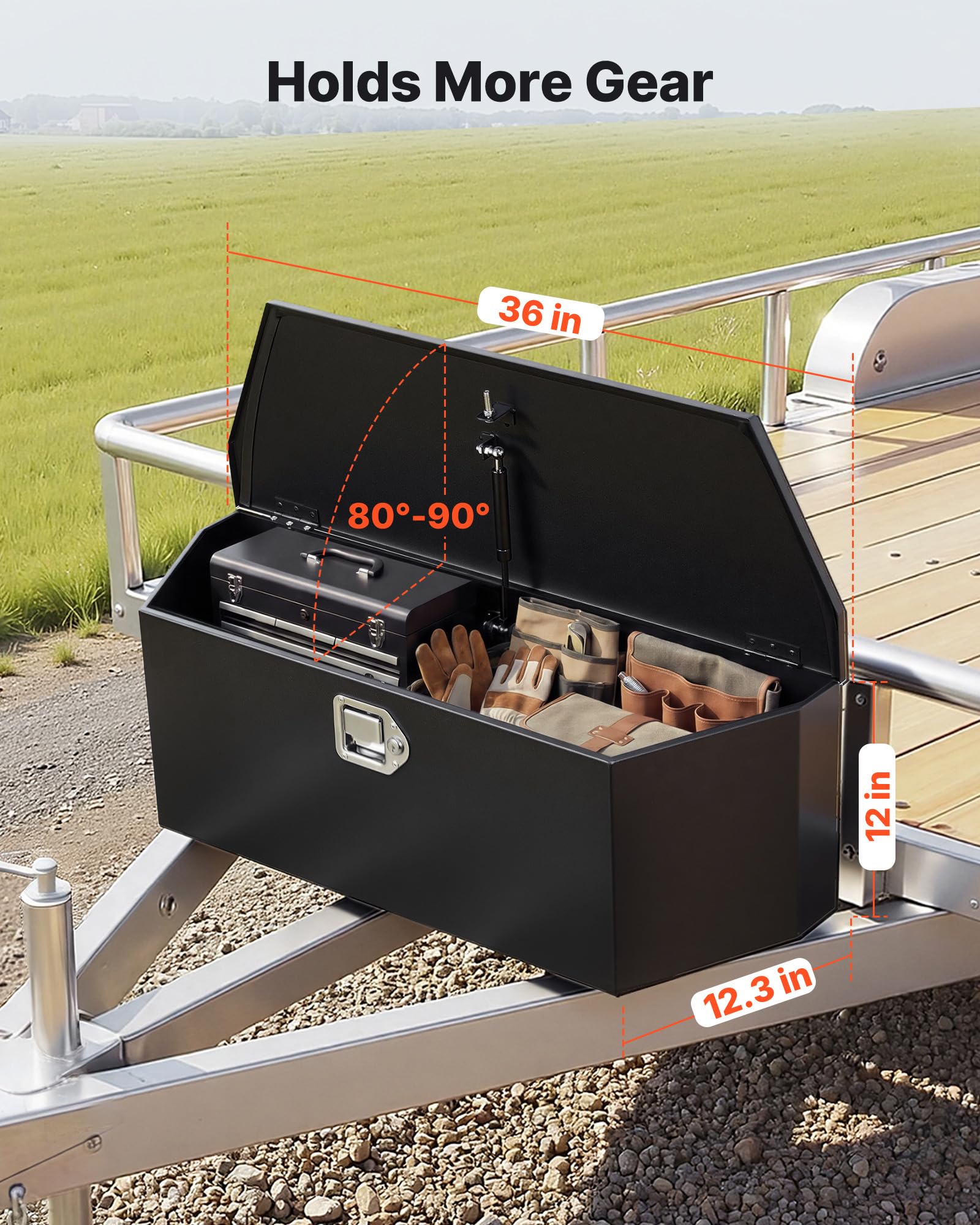 VEVOR Skrzynka narzędziowa do przyczepy ze stali walcowanej, 914 x 314 x 305 mm, wodoodporna skrzynka transportowa, duża pojemność, wysoka wytrzymałość, z zamkiem i kluczami do kampera, ciężarówki