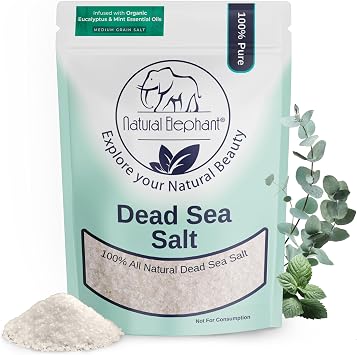 Natural Elephant Dead Sea Eucalyptus Mint Bath Salt - Bathing and Foot Soak for Energizing and Refreshing 100% Pure with Organic Eucalyptus Mint Essential Oil Medium Coarse Grain 1 lb 16 oz Bag