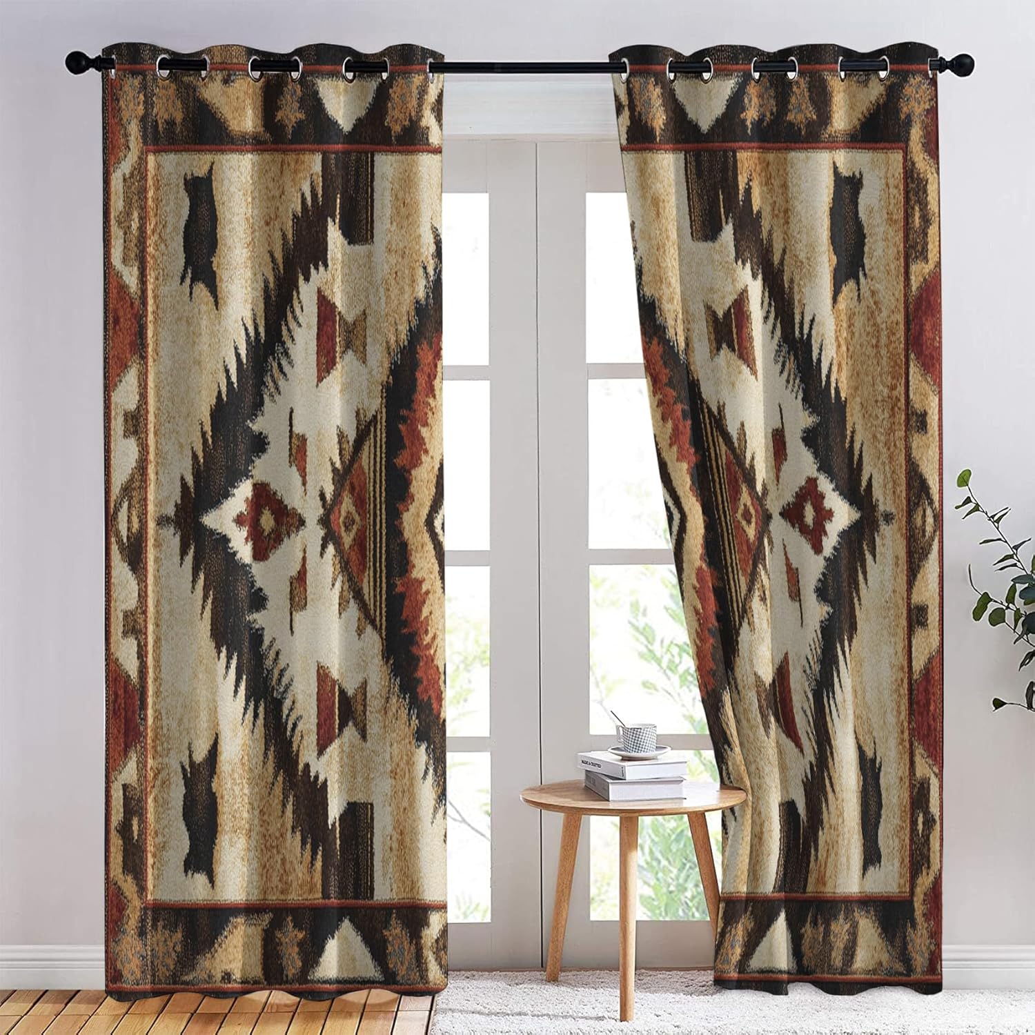 Aztec Blackout Curtains for Living Room Bedroom, Thermal Insulated Room Darkening Grommet Drapes, Southwestern Native American Tribal Window Curtains, 63 Inch Drapes 2 Panel Set