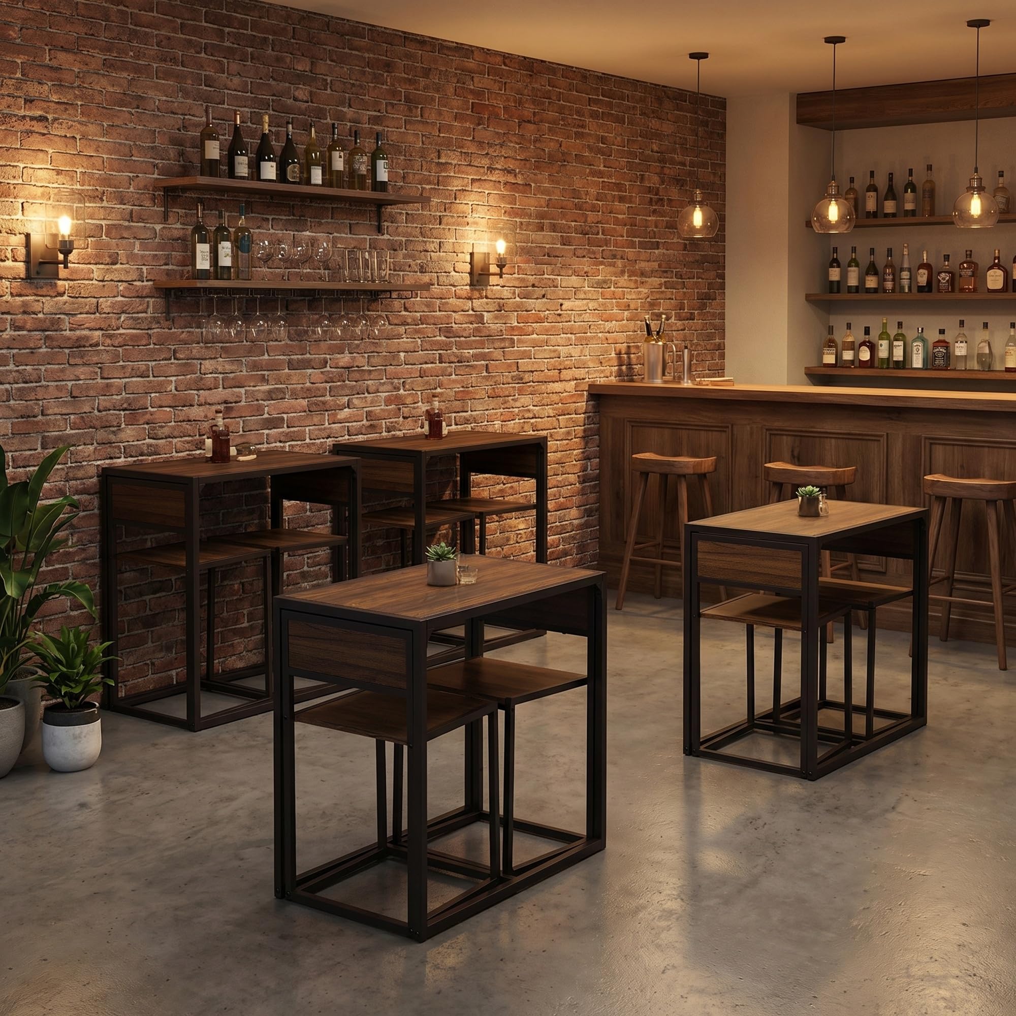 yelloo - Tavolo Bar con Sgabelli Salvaspazio, Angolo Bar per Casa, Tavolino Bar uso Interno, Ideale per Birreria, Pizzeria, Perfetto per Arredare Casa con Stile (Siena - Tavolo + 2 Sedie)