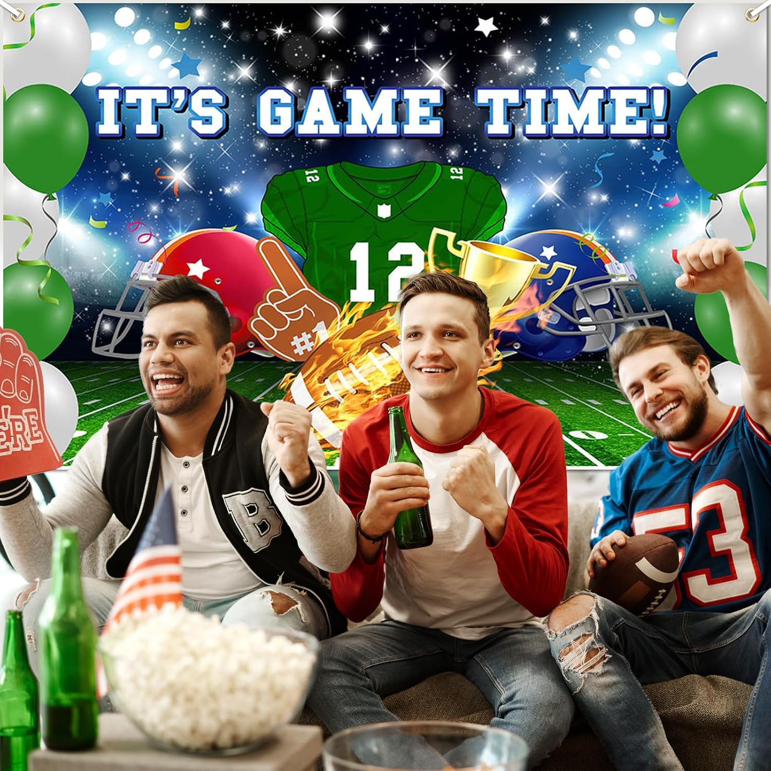 Avezano Football Party Decorations - It's Game Time Banner for American Football Theme Birthday Party Photoshoot Sport Backdrop Decor Supplies 70.8 x 43.3 Inch