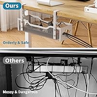 Vista 4 de Under Desk Cable Management Tray No Drill, 13.38'' Metal Tray with Clamp for Wire Management, Litwaro Cord Organizer Home Office Damage to Standing