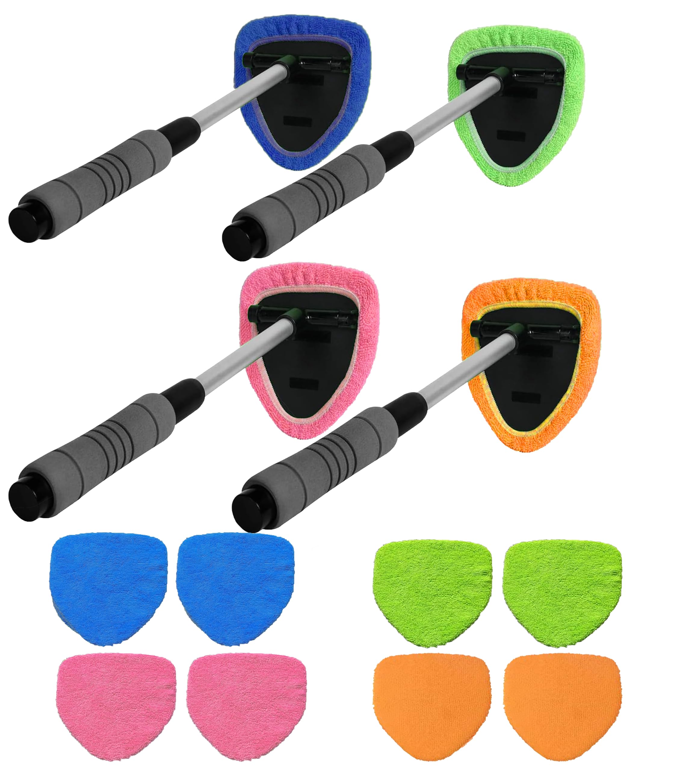 Herramienta de limpieza de parabrisas de coche, herramienta de limpieza de parabrisas de coche con almohadillas de microfibra reutilizables, kit de limpiaparabrisas de vidrio con mango extensible,
