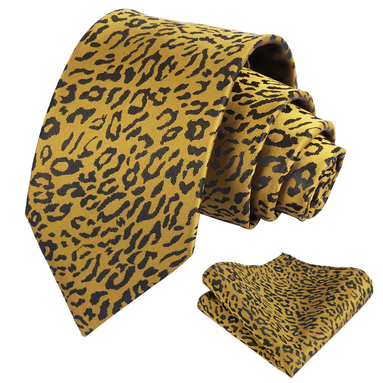 Alizeal Mens Leopard Necktie with Pocket Square Set, 3.15''/2.36''