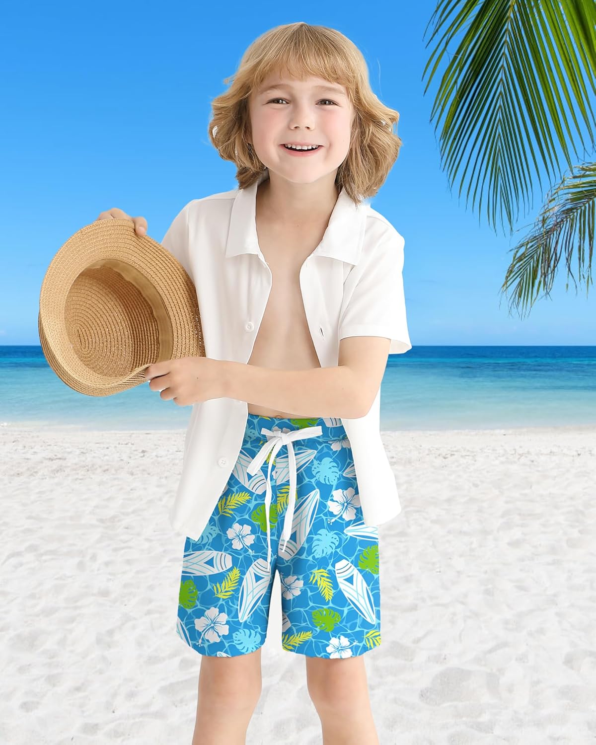 Boys Swim Trunks with Compression Liner Boy Stretch Quick Dry Swim Shorts Kids UPF 50+ Beach Swimsuit 5-10 Years - Image 3