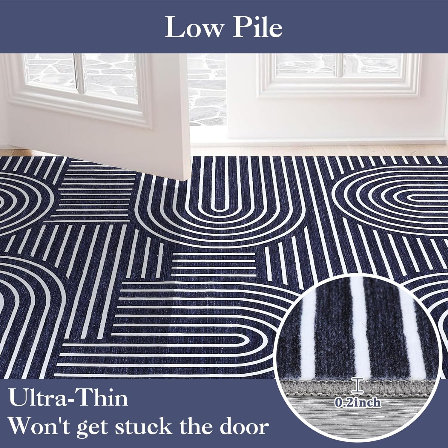 GarveeHome Washable Abstract Rug Runners 2x6 Non Slip Non Shedding Blue Bathroom Rug Low Pile Soft Bedside Rug Modern Rainbow Runner Rug for Hallway Porch Laundry Room Dining Table Under, Blue