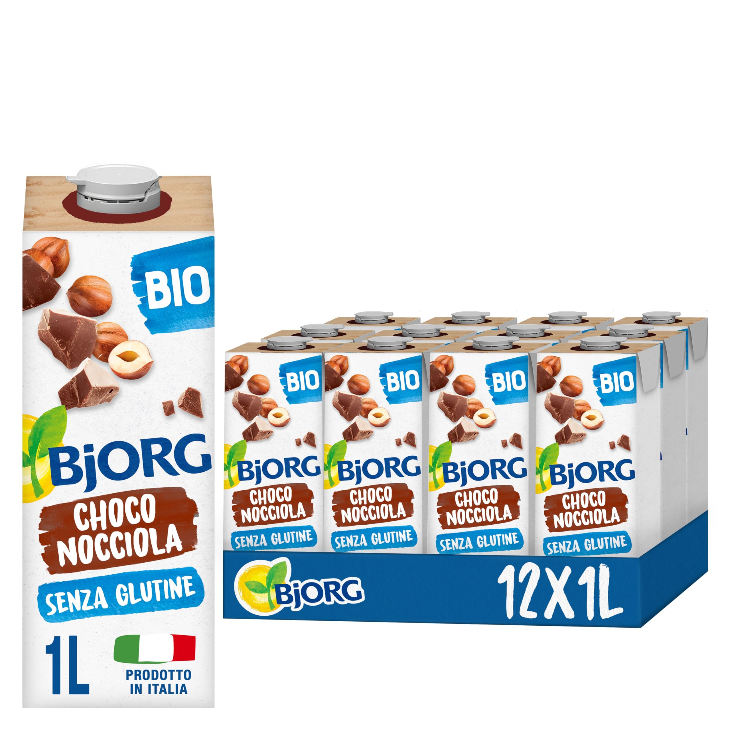 BJORG Bevanda di Riso al Cioccolato e Nocciole, Bevanda Vegetale a Basso Contenuto di Grassi, Ideale per Ricette Dolci, Senza Glutine, Gusto Goloso, Vegan, Prodotto in Italia, 12 x 1L
