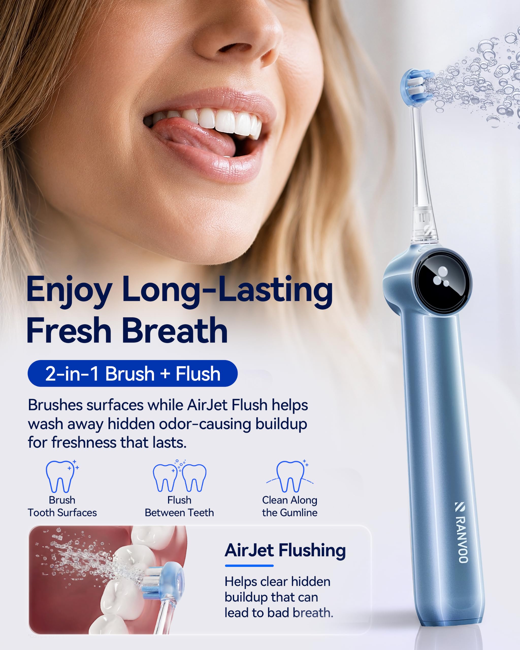 AirJet X5 Spazzolino Elettrico Consigliato Dentista, Rimozione Tartaro, Blu
