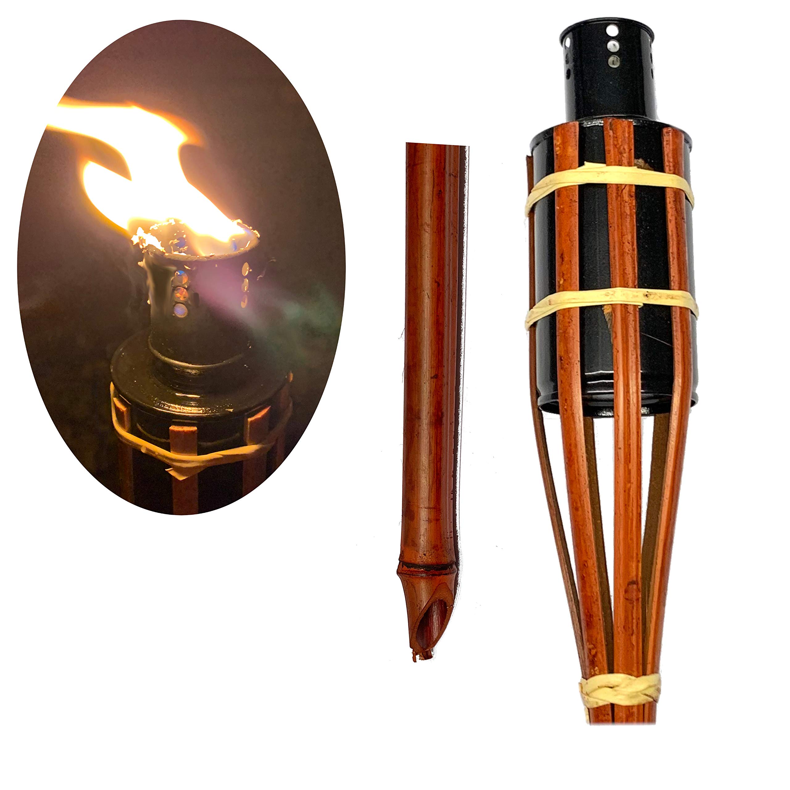 Moritz - 10 fiaccole in bambù, 90 cm, colore: marrone scuro + 3 x 1000 ml, per lampade da giardino