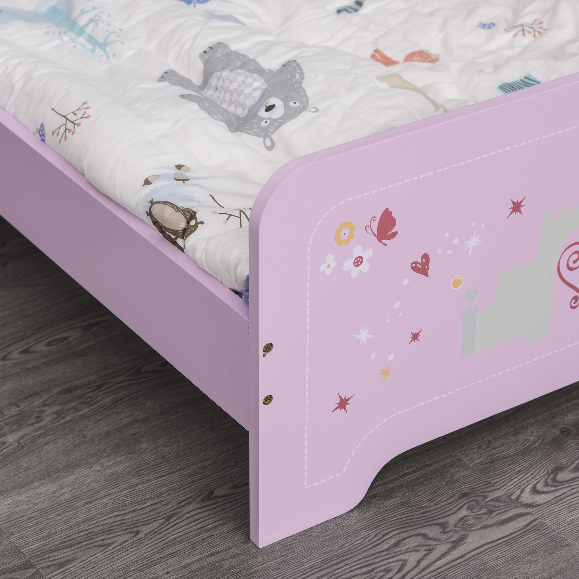 HOMCOM Lit Enfant 140 x 70 cm Design Princesse Sommier À Lattes Rose | Lit D'Enfant, Motif Château, MDF Contre-Plaqué
