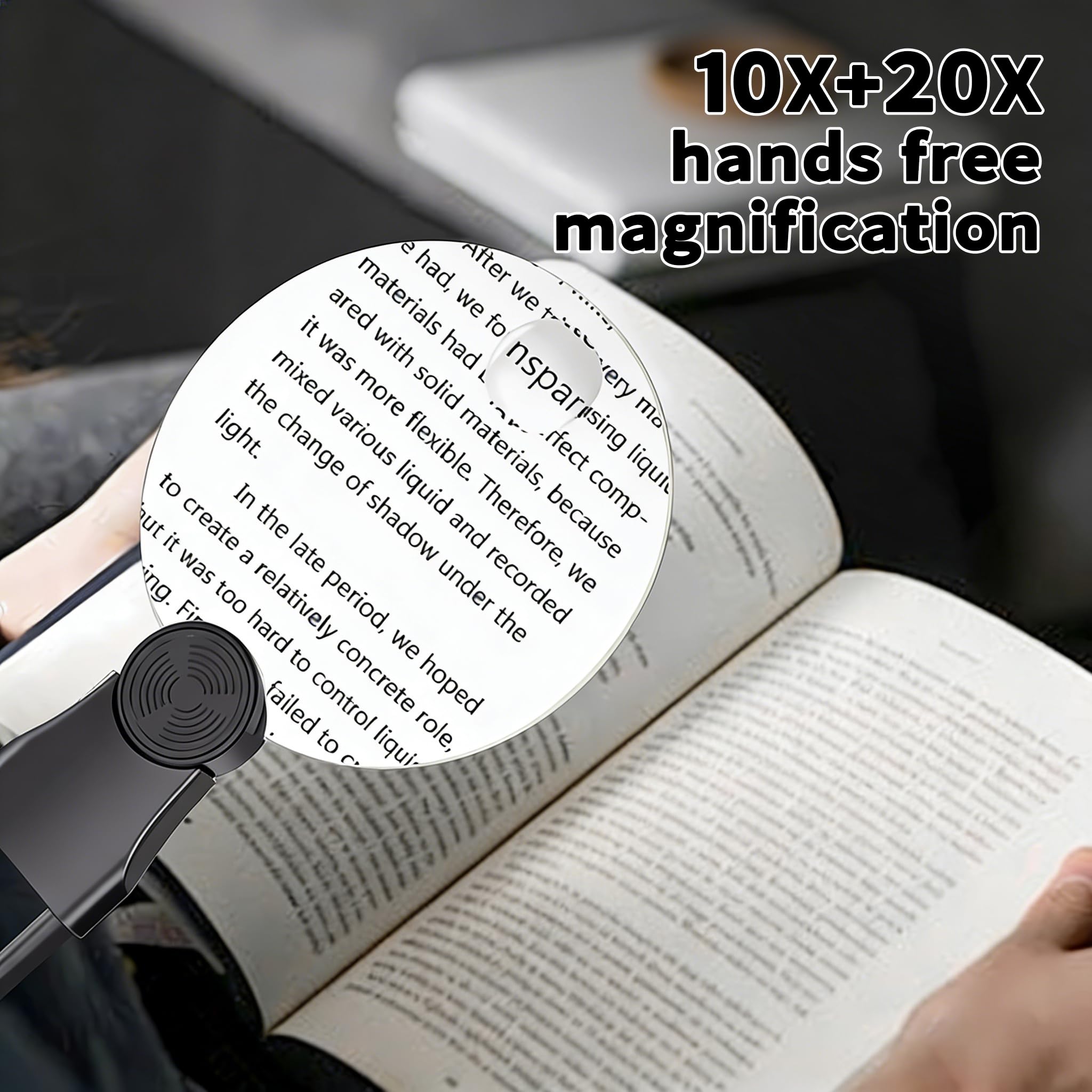 Lupa manos libres de 10 x 20 aumentos para leer, usar el cuello con lente desmontable y soporte de tubo flexible, perfecta para leer, coser, punto de cruz, inspección, reparación