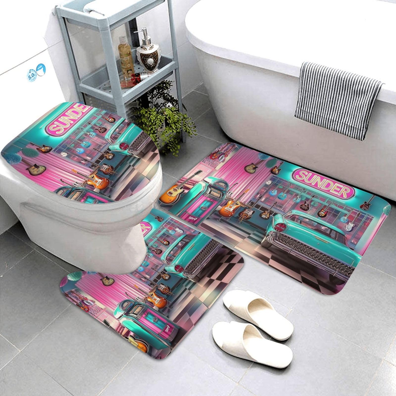 Juego de alfombras de baño de 3 piezas, de espuma viscoelástica suave y absorbente y alfombra de inodoro en forma de U, decoración del hogar, secado rápido