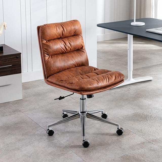 Wahson Leather Office Chair Swivel Desk Chair with Thick Cushion Armless Task Chair Height Adjustable for Home Office