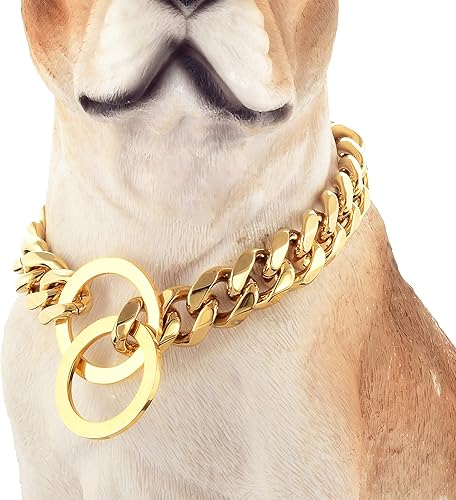 Miniatura 1 de Collar de cadena dorada para perro, de metal resistente, a prueba de masticación, 0.591in, collar de cadena P de lujo para cachorros (0.591in, 26