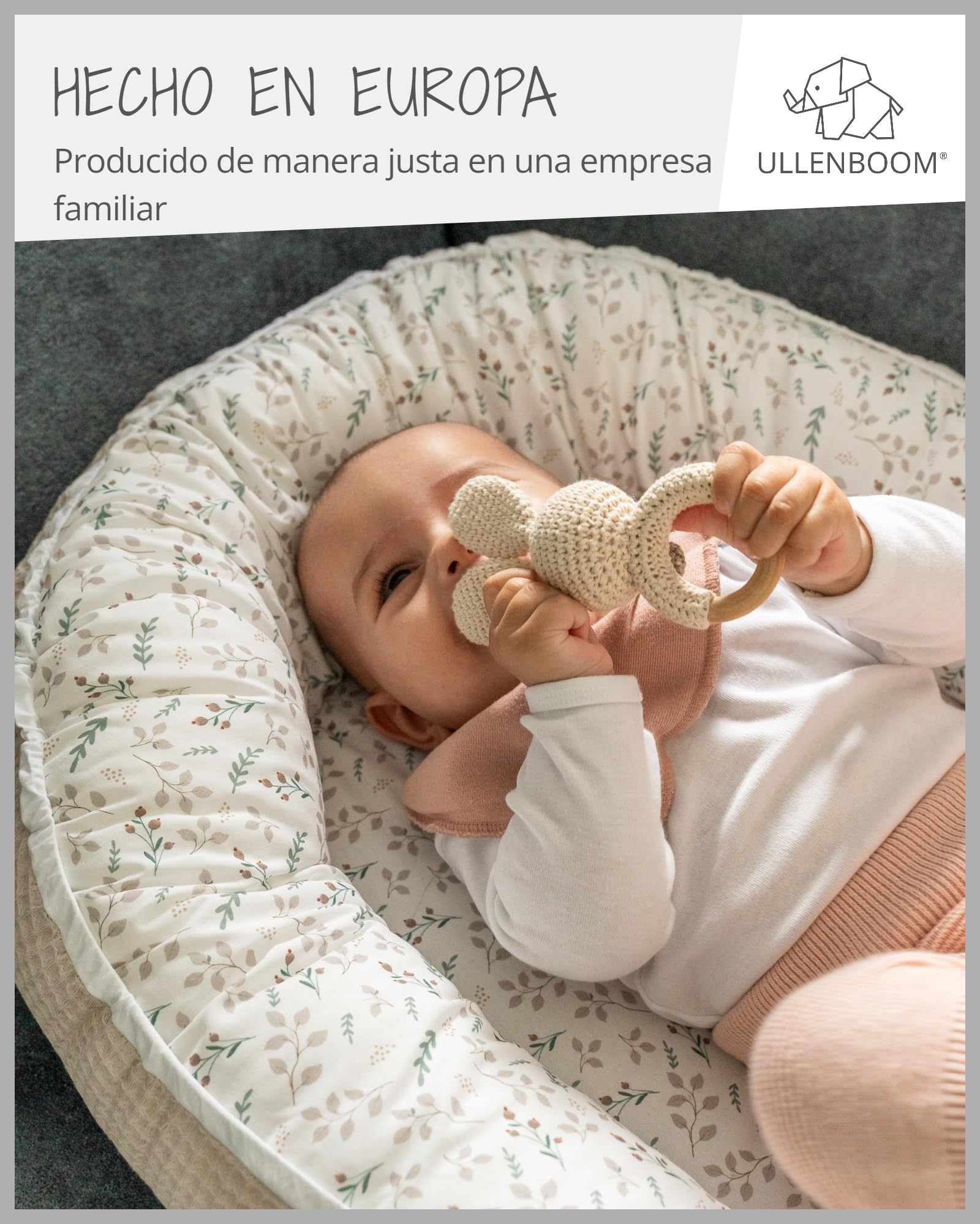 Nido para bebé de ULLENBOOM ® Arena floral (nido de 55 x 95 cm de algodón; apto como cuna de viaje y para el colecho; dibujo: estrellas)