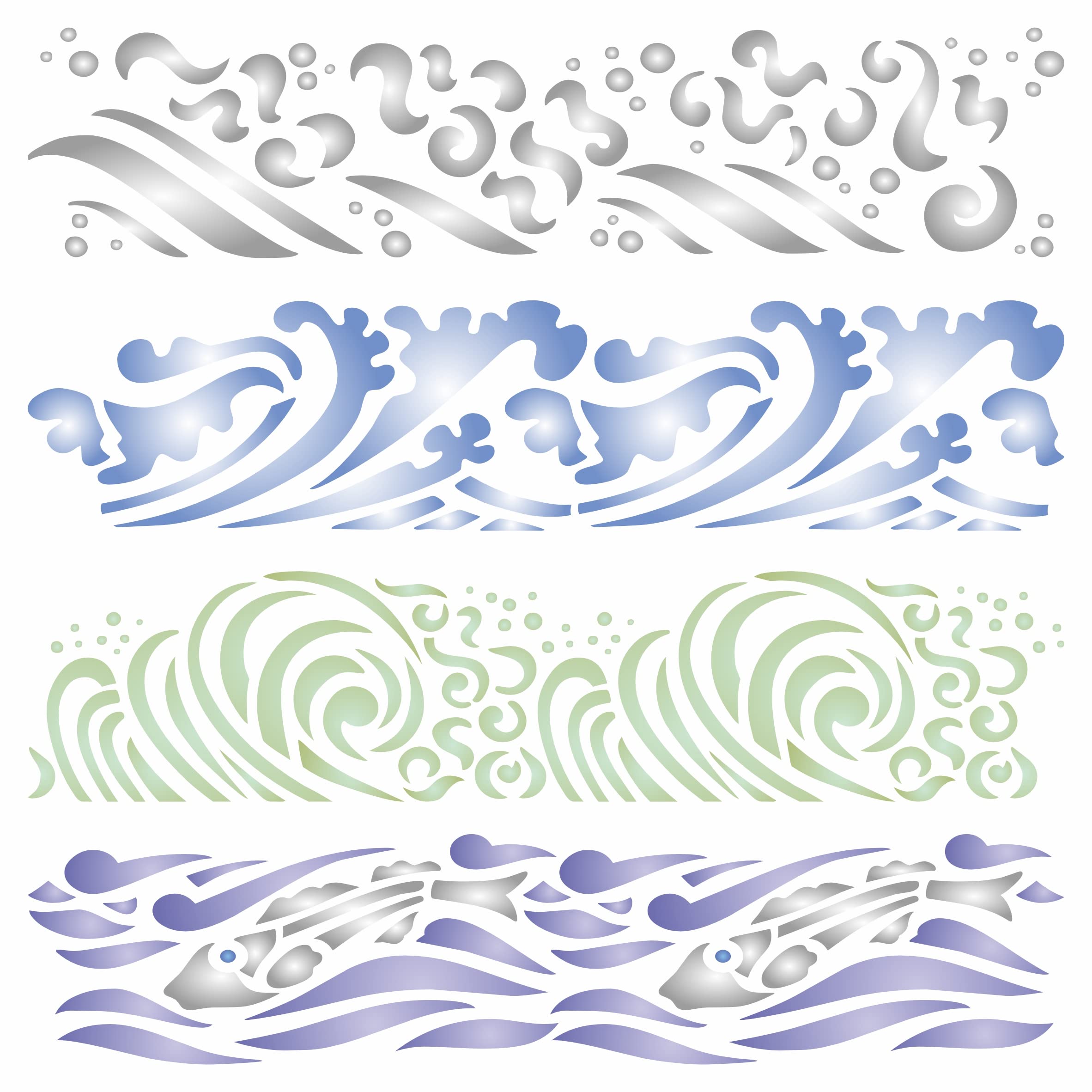 Pochoir motif vagues mer pour peinture sur bois et tissu nautique L