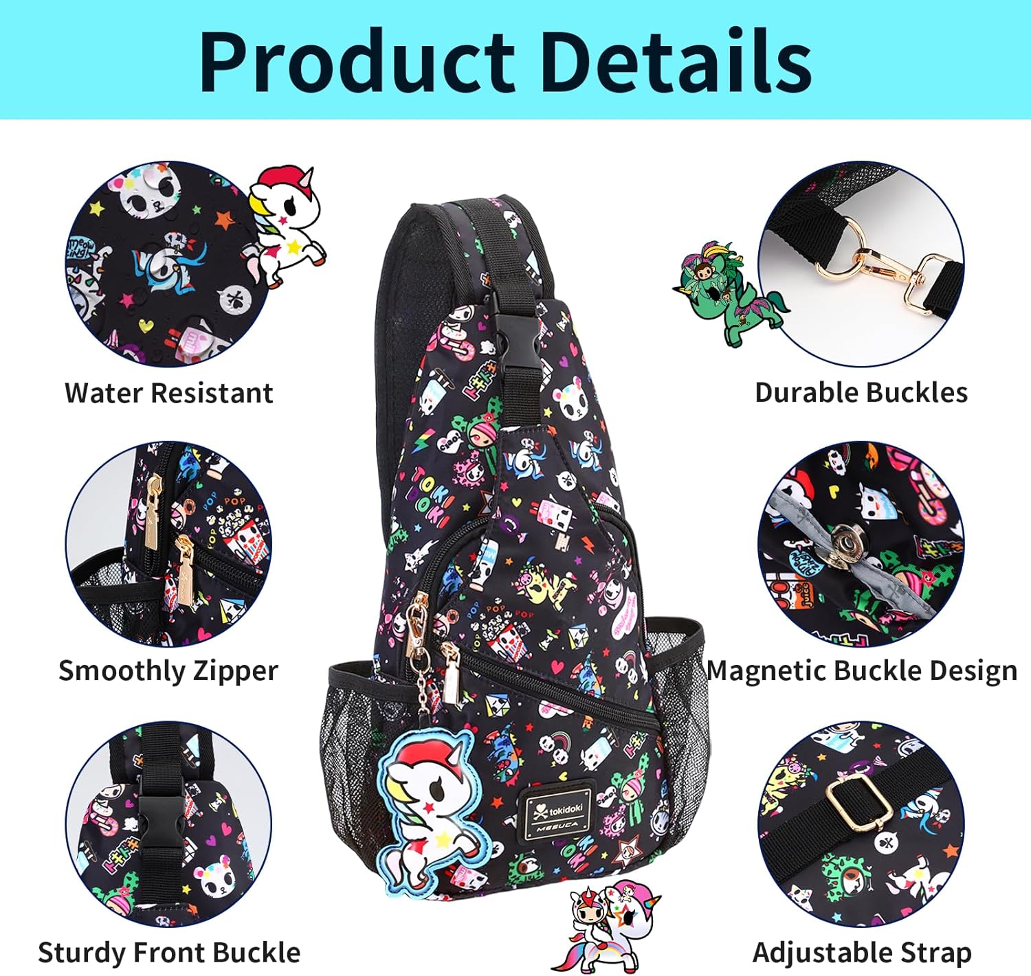 tokidoki Sling Bag for Women & Men, Cute Unicorno Chest Pack, Casual Crossbody Daypack for Gym, Cycling & Hiking