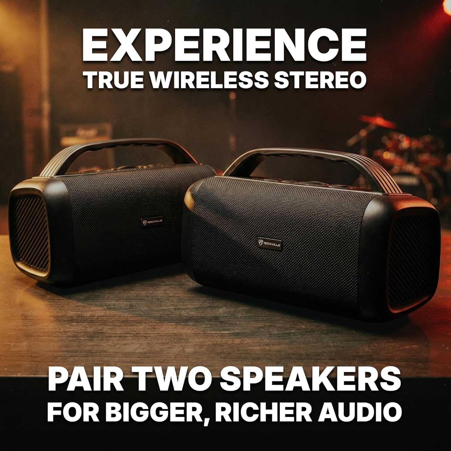 Rockville RPB55 Portable Bluetooth Speaker, 20W RMS, Dual 3.5" Full-Range Drivers, TWS Pairing, USB/TF Playback, Deep Bass, Up to 16-Hour Battery Life, for Outdoor Use